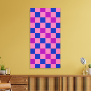 Impressão Em Tela Azul Rosa Roxo Xadrez Padrão Design