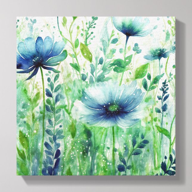 Impressão Em Tela Azul Serene - Floral de Aquarela (Criador carregado)