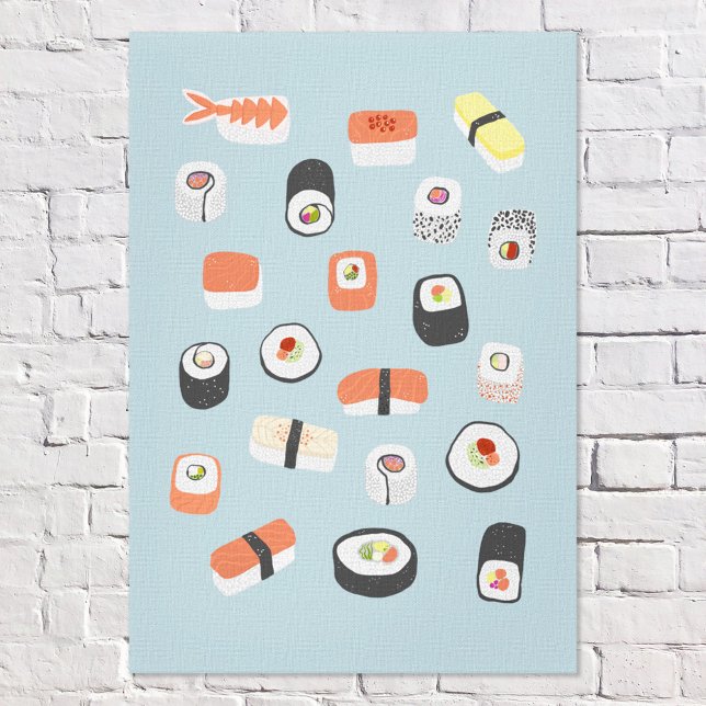 Impressão Em Tela Azul Sushi japonês (Japanese sushi fun wall art)