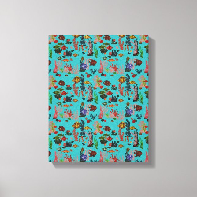 Impressão Em Tela Azul Tropical Oceânica Sealife Paradise Watercolor (Frente)