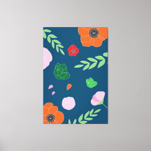 Impressão Em Tela Azul - Várias Flores Modernas Ilustração Floral