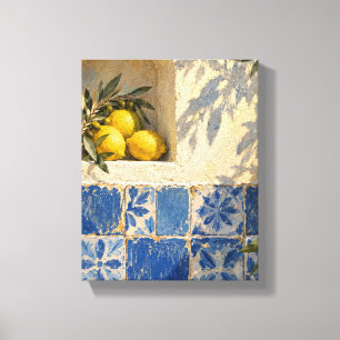 Impressão Em Tela Azulejos Azuis e Sombra de Limão - Natureza-Morta