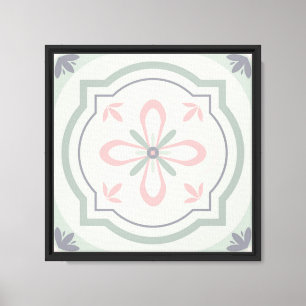 Impressão Em Tela Azulejos Florais Verde Pastel