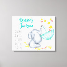 Baby Birth Record Stats Elephant Hearts and Stars