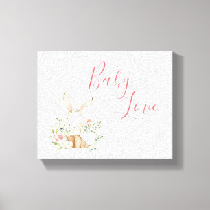 Impressão Em Tela Baby Love Pink Script Bunny Rabbit Woodland Animal