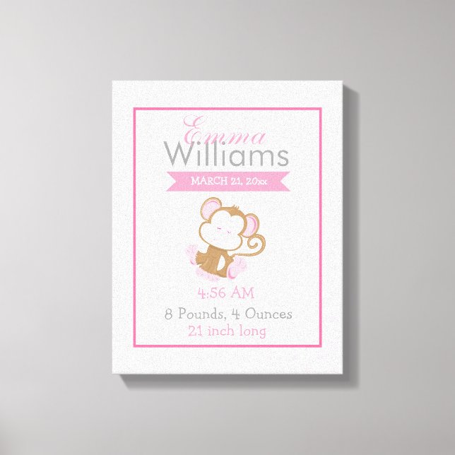 Impressão Em Tela Baby Safari Rosa Sleepy Mackey Nursery Art Gift (Frente)