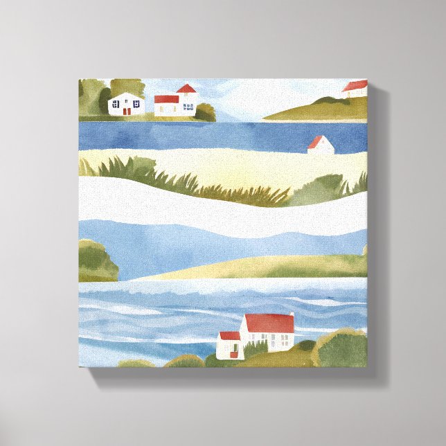 Impressão Em Tela Baía de Cabo Cod | Aquarela Costeira do Oceano (Frente)