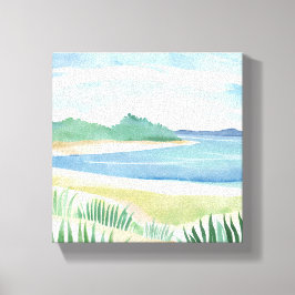 Impressão Em Tela Baía de Grama de Praia | Aquarela Mar Costa Oceano