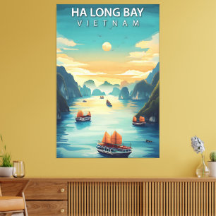 Impressão Em Tela Baía de Ha Long – Cartaz de Viagem Antigo do Vietn