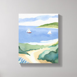 Impressão Em Tela Baía de Narragansett | Aquarela de veleiro costeir