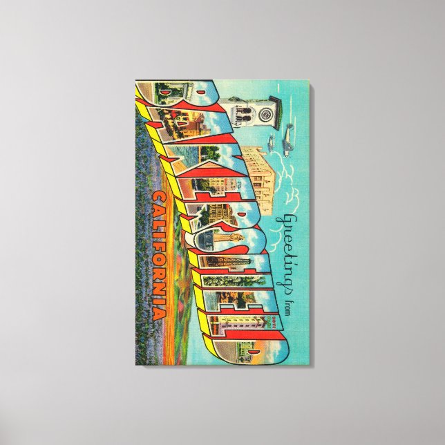 Impressão Em Tela Bakersfield, Califórnia - Cenas com Letras Grandes (Frente)