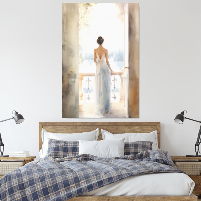 Impressão Em Tela Balcony Serenity: Watercolor Seaview (Insitu(Quarto))