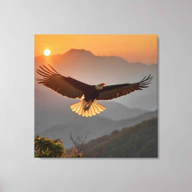 Impressão Em Tela Bald Eagle Soaring no Sunset (Frente)