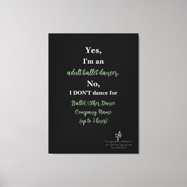 Impressão Em Tela Balé Adulto Dancer Sage/White Text Lg. (Frente)