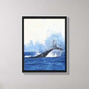 Impressão Em Tela Baleia Azul Espalhando Água no Oceano Arte