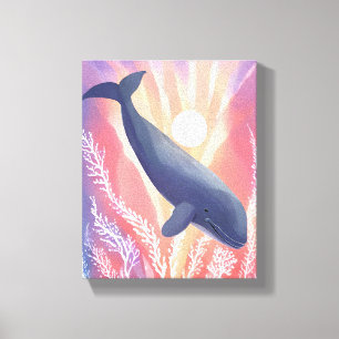 Impressão Em Tela Baleia Azul Tons Oceânicos Animal Aquarela