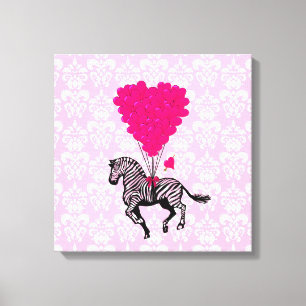 Impressão Em Tela Balões de zebra e coração cor-de-rosa