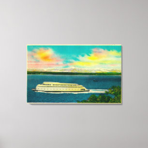 Impressão Em Tela Balsa de Kalakala, Puget Sound, montanhas