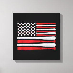 Impressão Em Tela Bandeira Americana Clássica de Basebol - Baseball