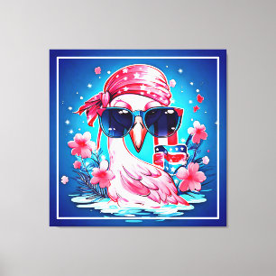 Impressão Em Tela Bandeira Americana com Flamingo Cartoon-69681