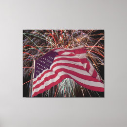 Impressão Em Tela Bandeira Americana e Fireworks