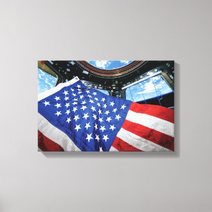Impressão Em Tela Bandeira Americana Estação Espacial Órbita da Terr
