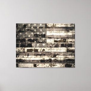 Impressão Em Tela Bandeira Americana Na Velha Parede De Brick 2