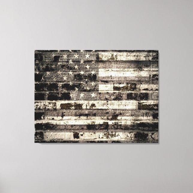 Impressão Em Tela Bandeira Americana Na Velha Parede De Brick 2 (Frente)