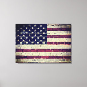Impressão Em Tela Bandeira americana Vintage em tijolo