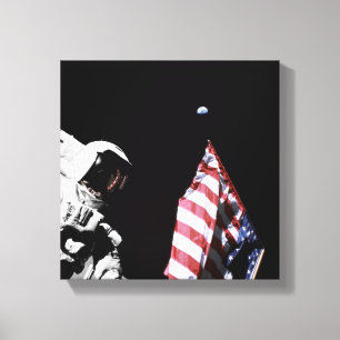 Impressão Em Tela Bandeira Astronauta Apollo 17 da NASA Foto Terra L