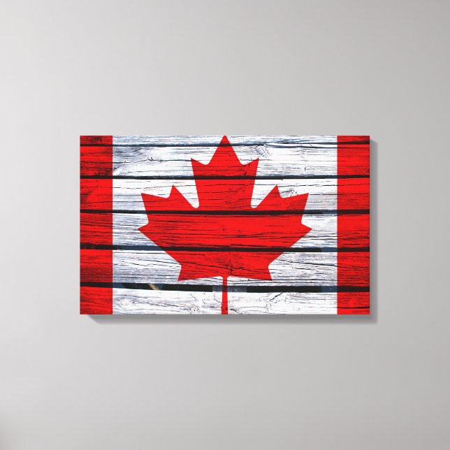Impressão Em Tela Bandeira Canadense Rustic Wood (Frente)