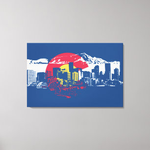 Impressão Em Tela Bandeira de Colorado com skyline e Montanhas