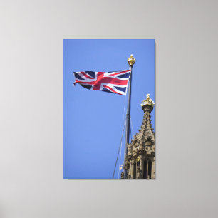 Impressão Em Tela Bandeira do Reino Unido hasteada acima de Westmins