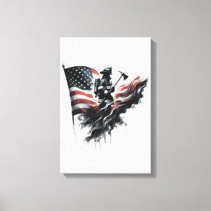 Impressão Em Tela Bandeira dos Estados Unidos. Bombeiro