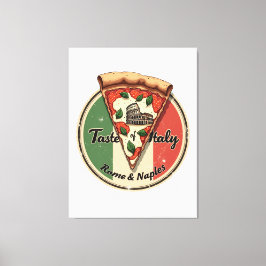 Impressão Em Tela Bandeira italiana com a pizza Vintage Roma & Nápol
