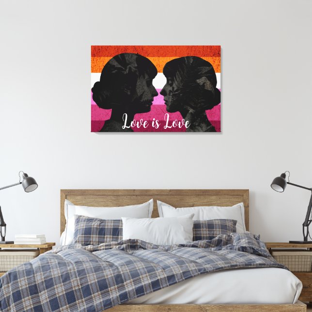 Impressão Em Tela Bandeira Lésbica com Duas Mulheres Silhouettes (Insitu(Quarto))