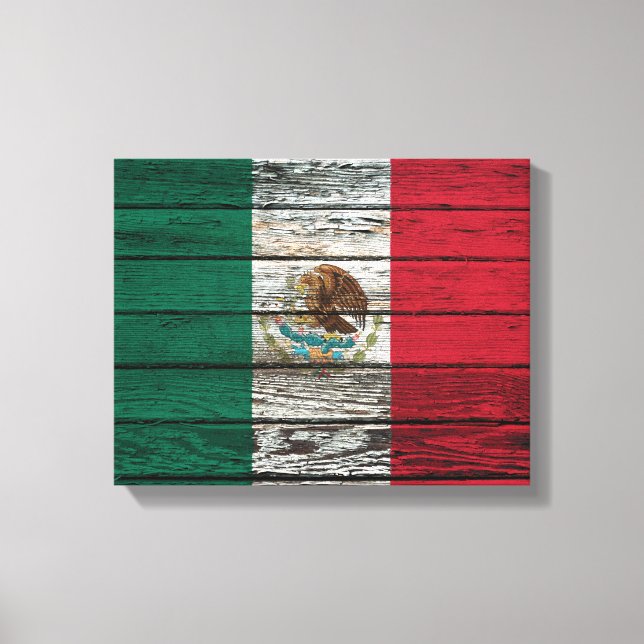 Impressão Em Tela Bandeira mexicana com efeito de grão de madeira gr (Frente)