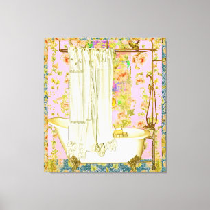 Impressão Em Tela Banheira Vitoriana acessórios de latão Fundo Rosa 