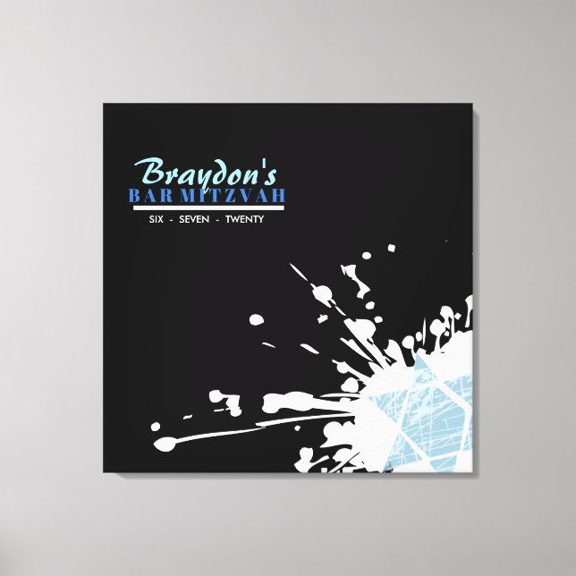 Impressão Em Tela BAR Bat Mitzvah Sinal BLUE SPLATTER STAR Conselho (Frente)