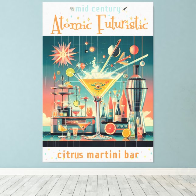 Impressão Em Tela Bar Citrus Martini futurística atômica do meio séc (Insitu(piso de madeira))