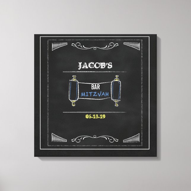 Impressão Em Tela BAR de Bat do CHALKBOARD Mitzvah - Sinal de Consel (Frente)