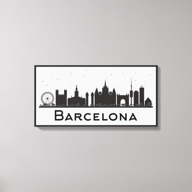 Impressão Em Tela Barcelona, Espanha | Black & White City Skyline (Frente)