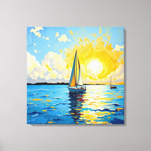 Impressão Em Tela Barco à vela ao pôr do sol (Frente)