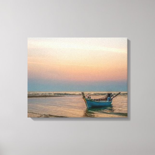 Impressão Em Tela Barco de Baixo Costeiro na Praia do Sunset em Vári (Frente)
