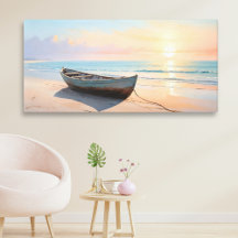 Barco em uma Costa Tranquila Arte de Praia Costeir