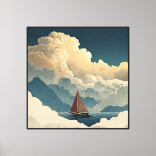 Impressão Em Tela Barco Surrealista Navegando pelo Céu Arte de Pared