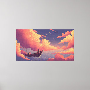 Impressão Em Tela Barco Surrealista Navegando pelo Céu Sonhador Colo