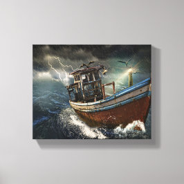 Impressão Em Tela Barco Velho Em Tempestade