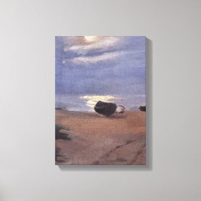 Impressão Em Tela Barcos ao Luar na Praia Sul, Anna Ancher (Frente)