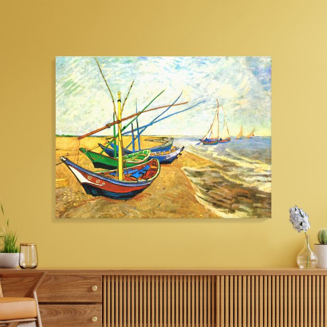 Impressão Em Tela Barcos de Pesca de Van Gogh na Praia de Saintes Ma (Insitu(Sala de estar))
